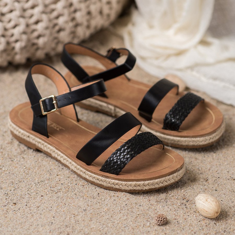 SHELOVET Pletene eko kožne sandale crno 2