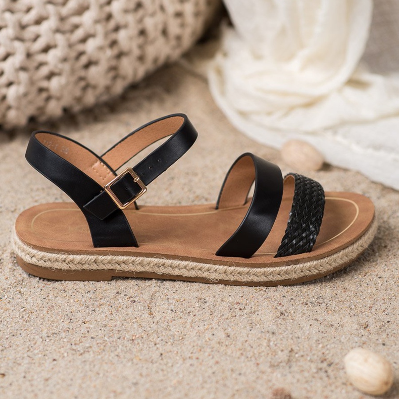 SHELOVET Pletene eko kožne sandale crno 1