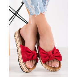 SHELOVET Modne papuče na platformi crvena 1