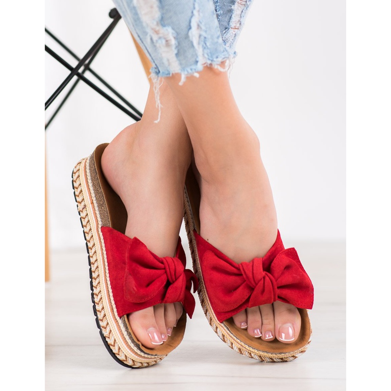 SHELOVET Modne papuče na platformi crvena 1