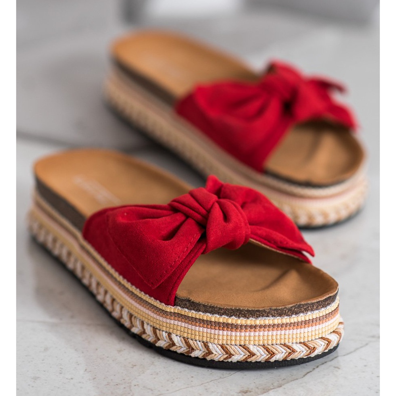 SHELOVET Modne papuče na platformi crvena 2