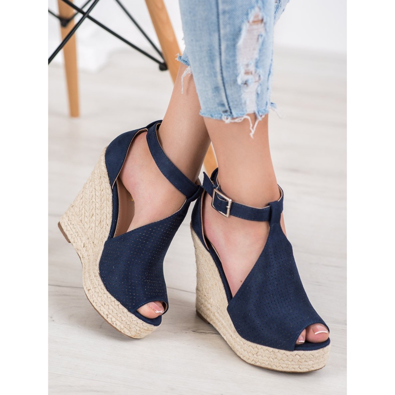 SHELOVET Ažur sandale na klin plava 2