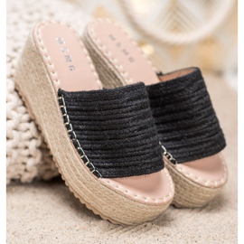 SHELOVET Sandale s pletenim klinom crna 1
