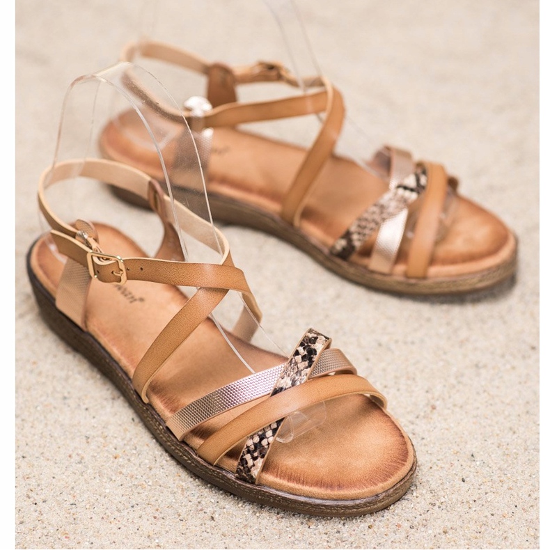 Small Swan Modne smeđe sandale smeđa zlatna 1