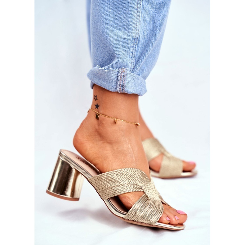 S.Barski Ženske papuče na peti klizne Gold Guest zlatni 1