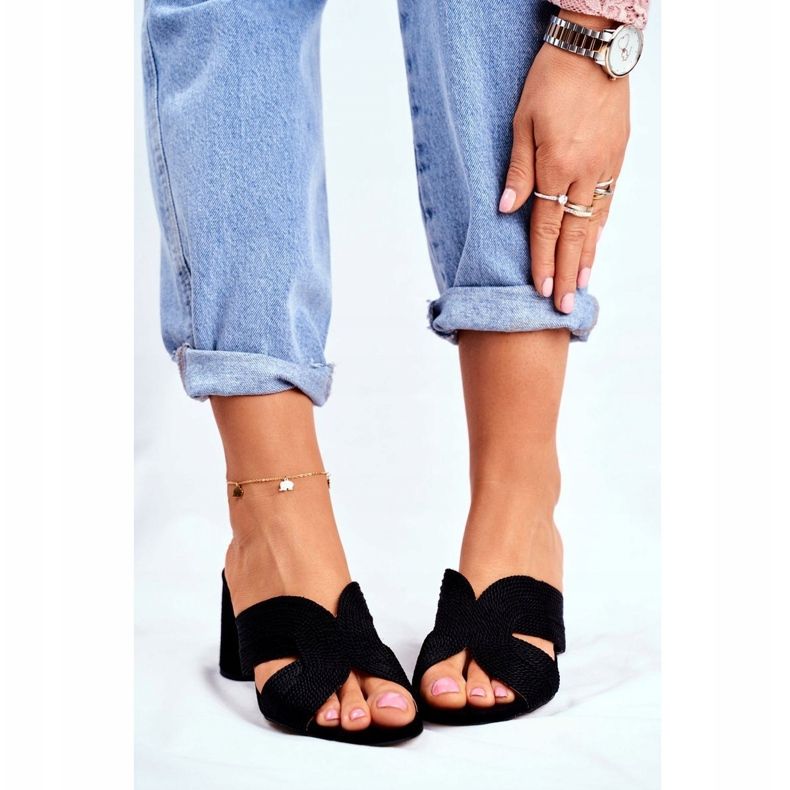 S.Barski Ženske papuče na peti klizanje Black Guest crno 1