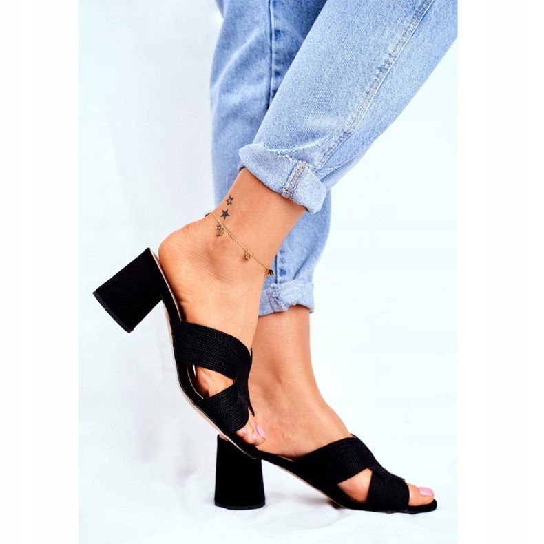 S.Barski Ženske papuče na peti klizanje Black Guest crno 2