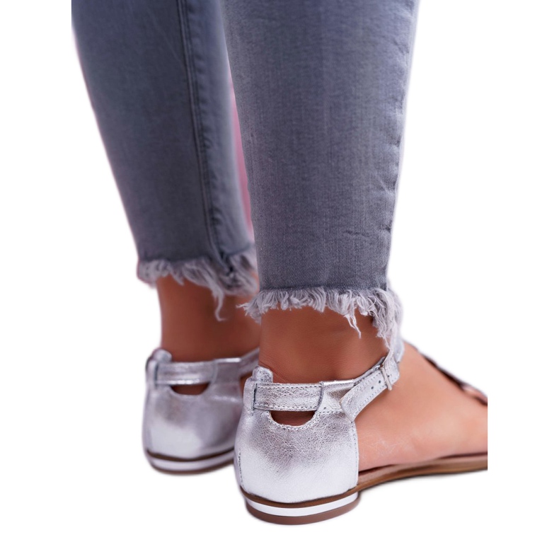 Ženske sandale s ravnom kožom srebrne Nicole 2403 Melbourne siva 3