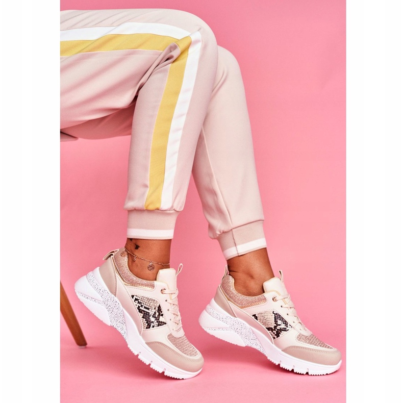 Ženske sportske cipele bež sa sjajem Lisabon 2