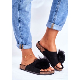 MSMG Ženske crne papuče na plutu s pompom Galaxo crno 1