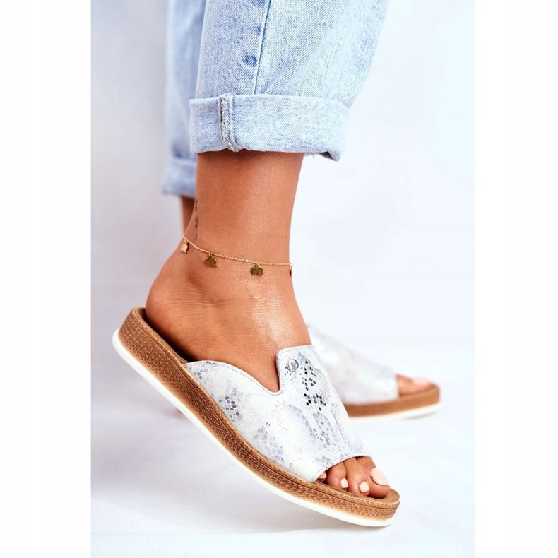 Elegantne ženske kožne zmijske papuče Nicole 2495 Pompey bijela 1