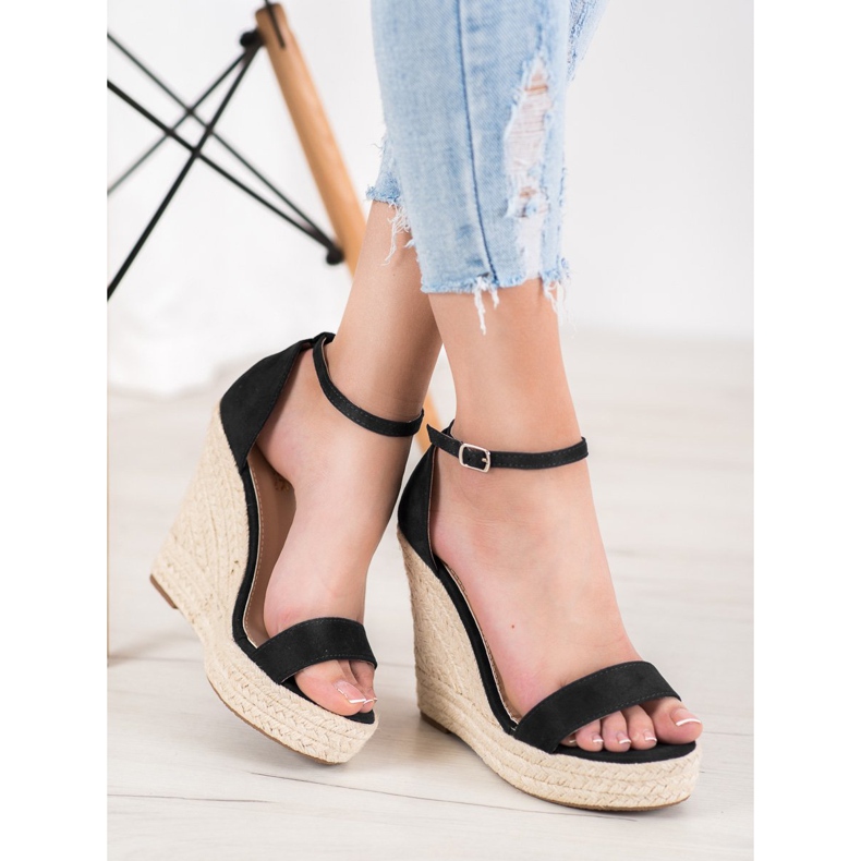 SHELOVET Seksi sandale na klin crno 1