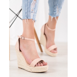 SHELOVET Seksi sandale na klin ružičasta 1