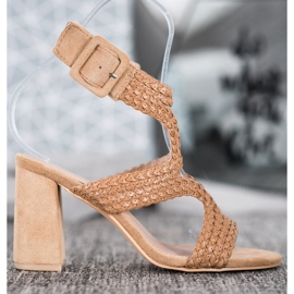 SHELOVET Sandale sa pletenicama na šanku smeđa 2