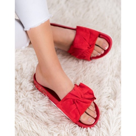 SHELOVET Papuče od antilopa s kubnim cirkonijem crvena 1