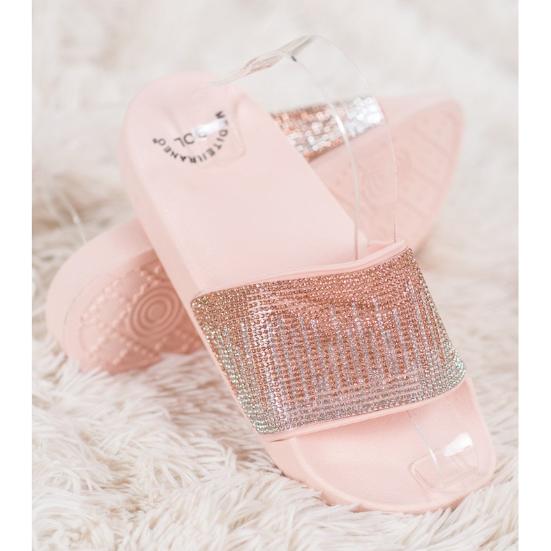 SHELOVET Udobne papuče s kubnim cirkonijem ružičasta 1