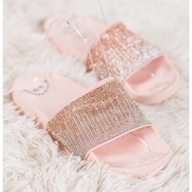 SHELOVET Udobne papuče s kubnim cirkonijem ružičasta 2