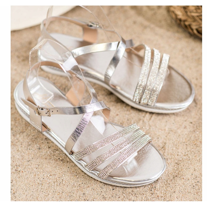 SHELOVET Udobne srebrne sandale siva 2