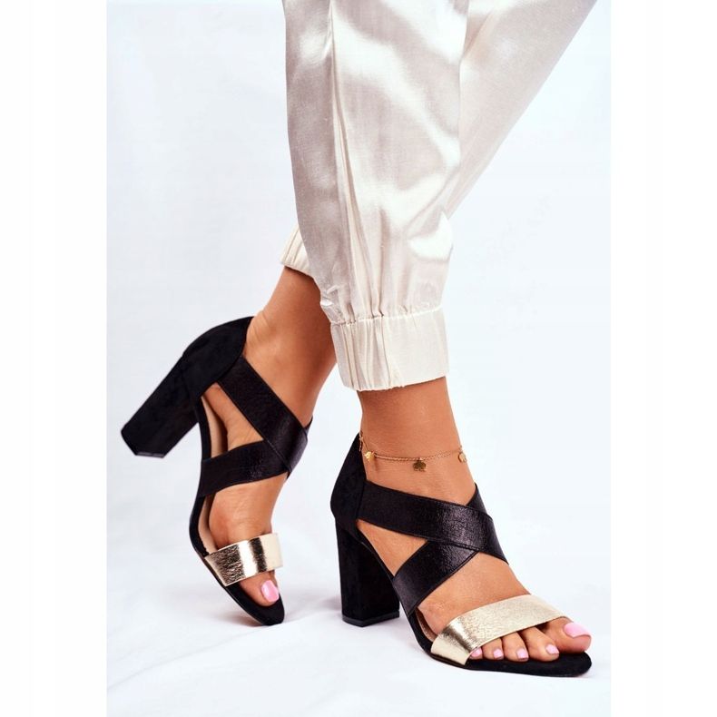 EVE Ženske sandale Suede Slip na crnom zlatu Varina crna žuta boja 1