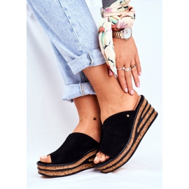 Ženske kožne papuče na klin Nicole 2559 Crna limunada crno 2