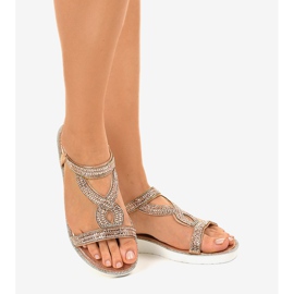 Sandale s ravnim šampanjcem ukrašene 127-88 ružičasta 2