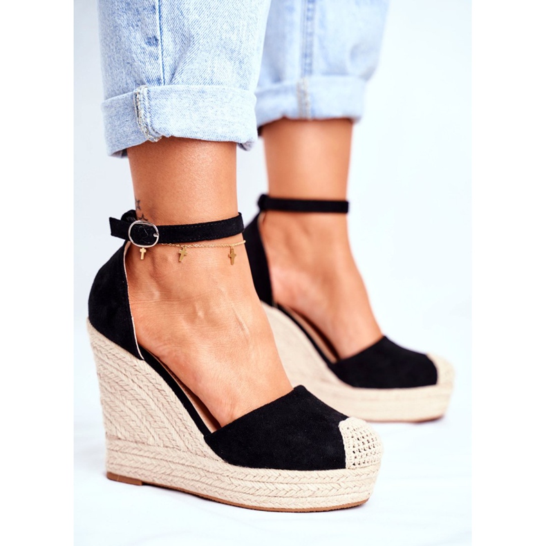 MSMG Ženske sandale na lanenom platnu s crnim avokadom crna 2