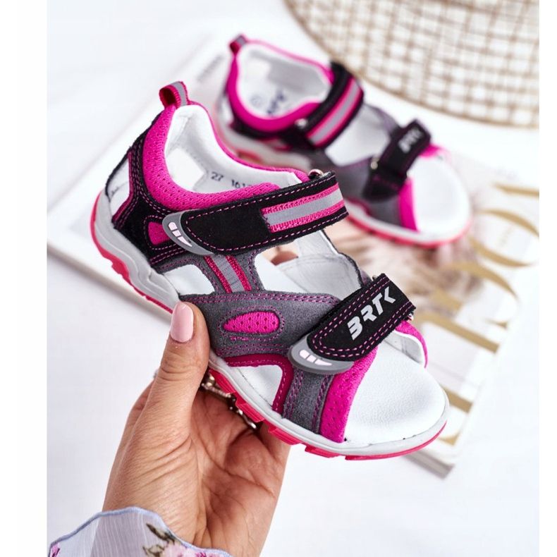 Bartek S.A. Dječje sandale za djevojčice profilaktičke Bartek T-16176-7 / 77G crna ružičasta siva 2