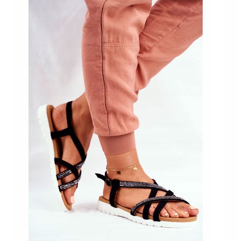 Ženske sandale Lu Boo s kubnim cirkonijem 406-6 Black Feen crna 1