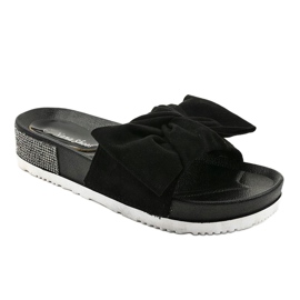 Crne casual papuče s mašnicom LW-10 crno 1