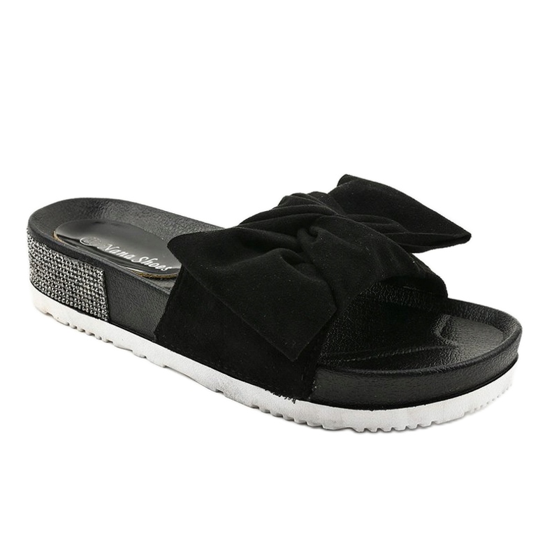 Crne casual papuče s mašnicom LW-10 crna 1