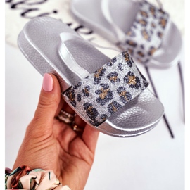 FRROCK Dječje djevojačke papuče Brokat Leopard Srebrna Rimia siva 2