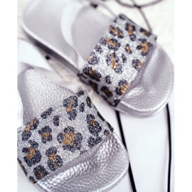 FRROCK Dječje djevojačke papuče Brokat Leopard Srebrna Rimia siva 1