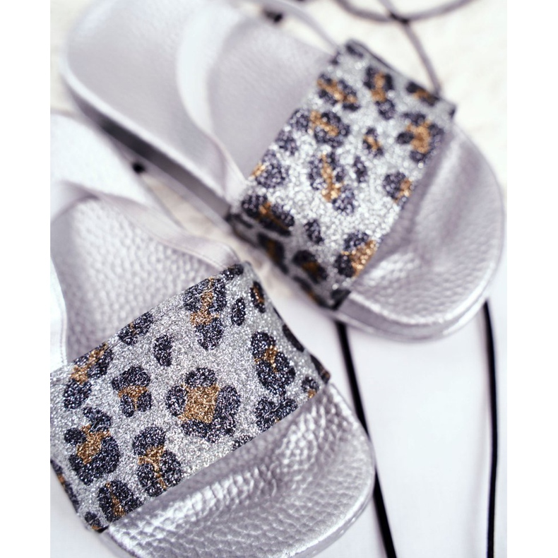FRROCK Dječje djevojačke papuče Brokat Leopard Srebrna Rimia siva 1
