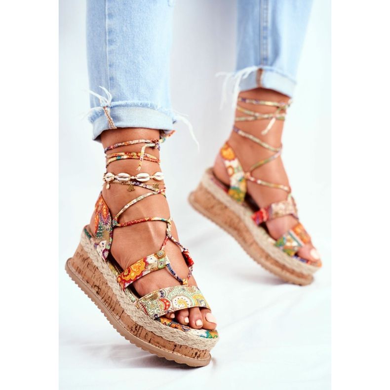 FRBS Ženske sandale na platformi od plute vezane narančasto na moj način raznobojna 1