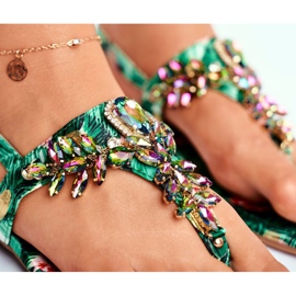 Ženske sandale Elegantne japanke kristali Zeleni pod kontrolom zelena 3