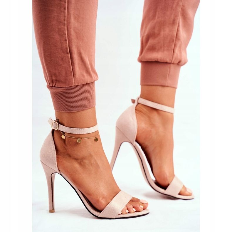 PS1 Ženske sandale na visokoj peti, eko-antilop, bež Liberty 2