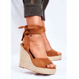 PS1 Ženske sandale na klin vezane deve Belleza smeđa 1