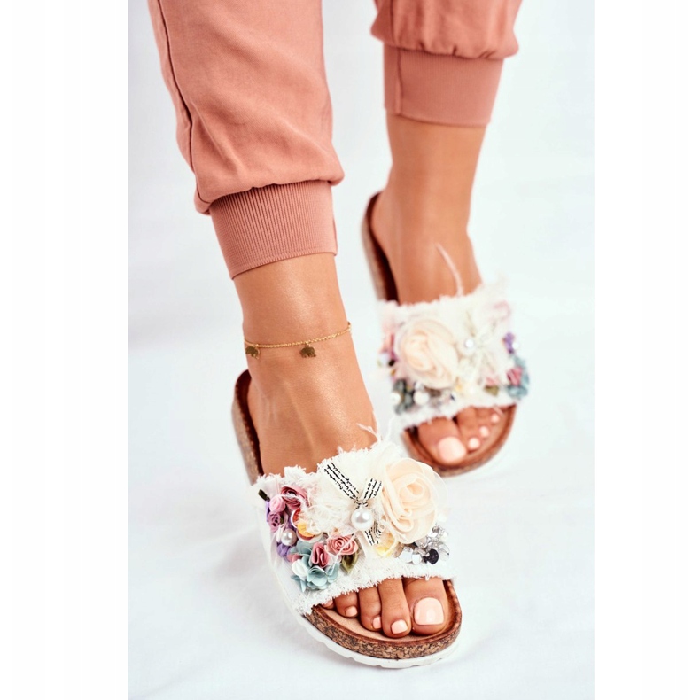 PS1 Ženske papuče s cvijećem Bijela Enrissa višebojan 2