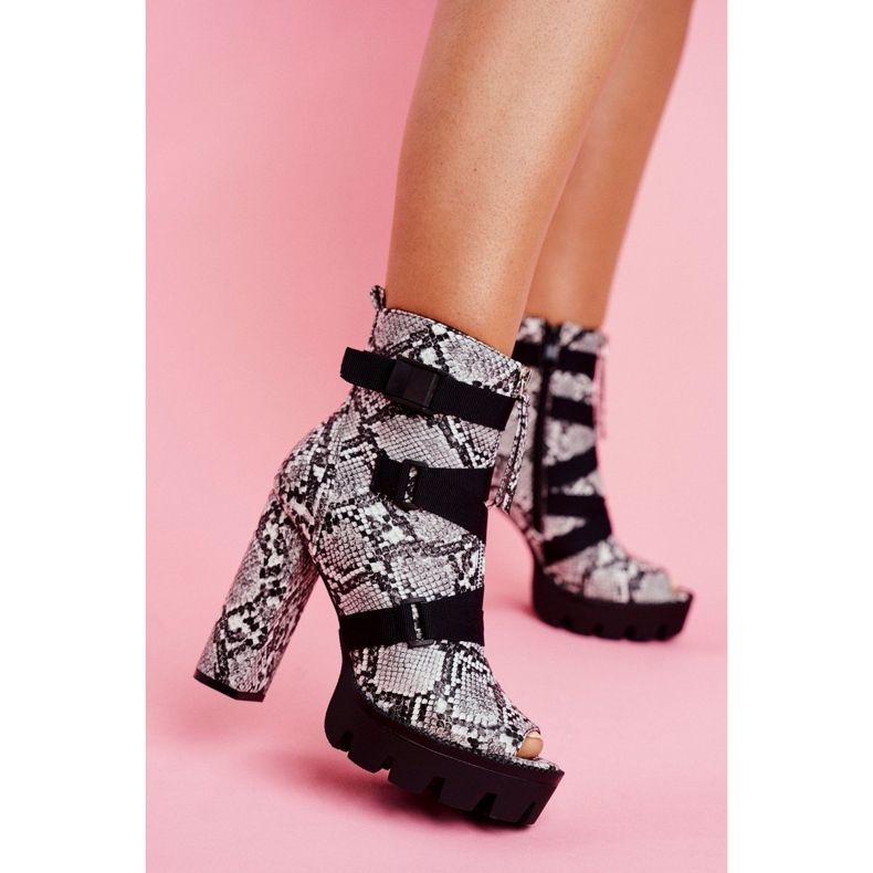 PS1 Ženske gležnjače Otvoreni prst sa zmijskom kožom Gladios crno siva 1