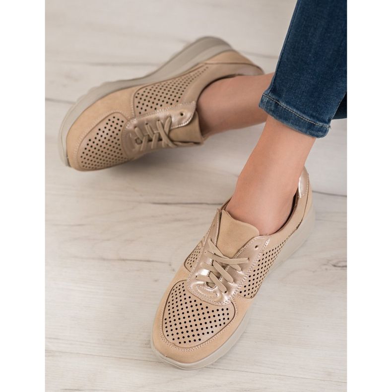 Comer Ažurne tenisice na palmi smeđa žuta boja 1