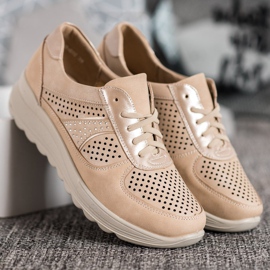 Comer Ažurne tenisice na palmi smeđa žuta boja 2