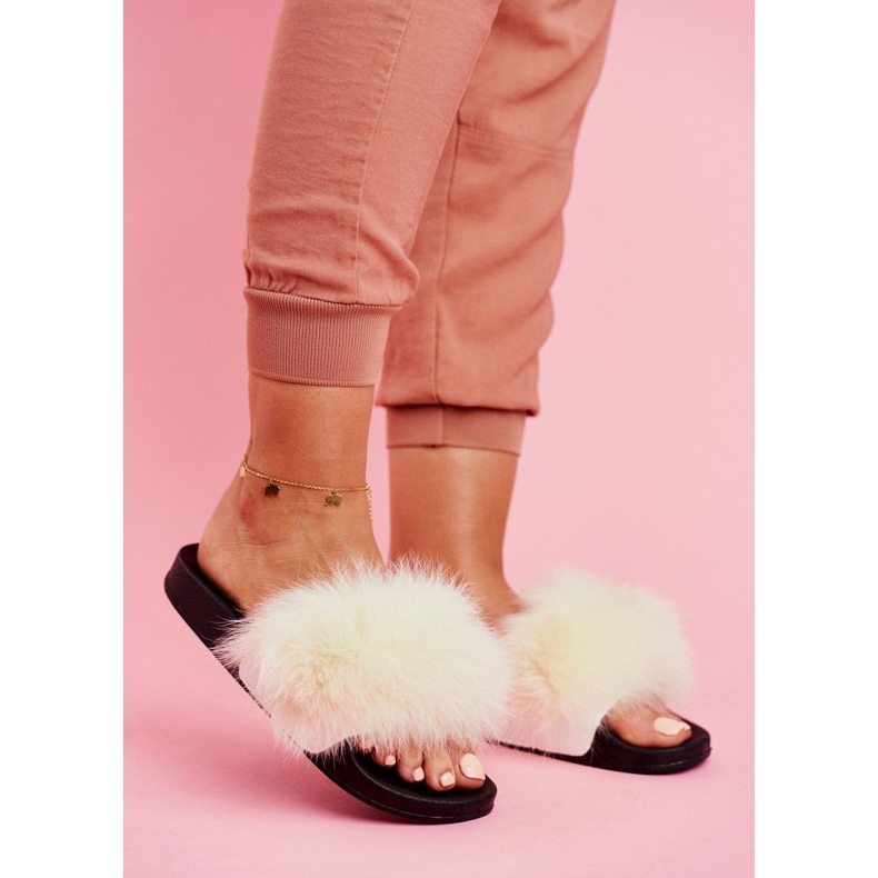 SEA Ženske papuče s krznom bijele Belmondo bijela crno 1