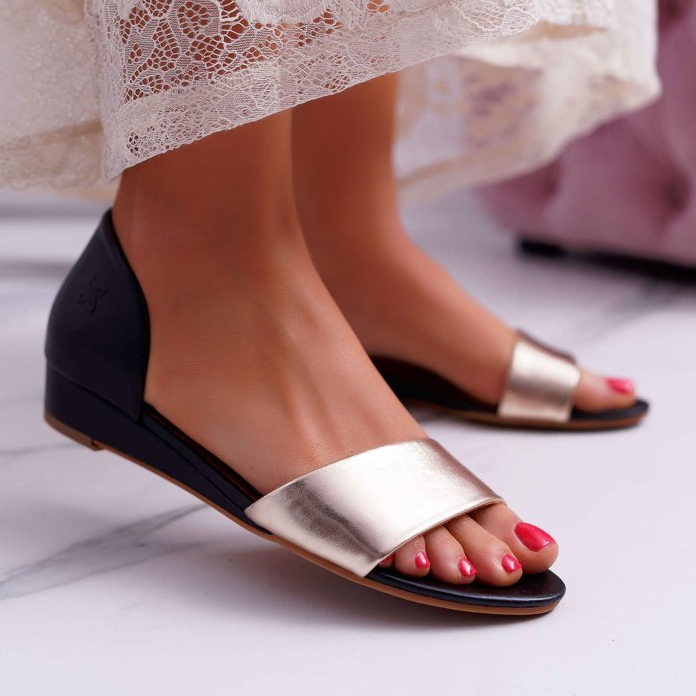 Ženske sandale Maciejka Koža Crna i zlatna 1971. Nomara žuta boja 1