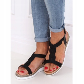 Crne sandale na crnom klinu L6629 Crna 2