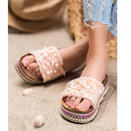 Small Swan Papuče na platformi s biserima ružičasta 1