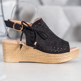 Small Swan Udobne ažur sandale crno 2