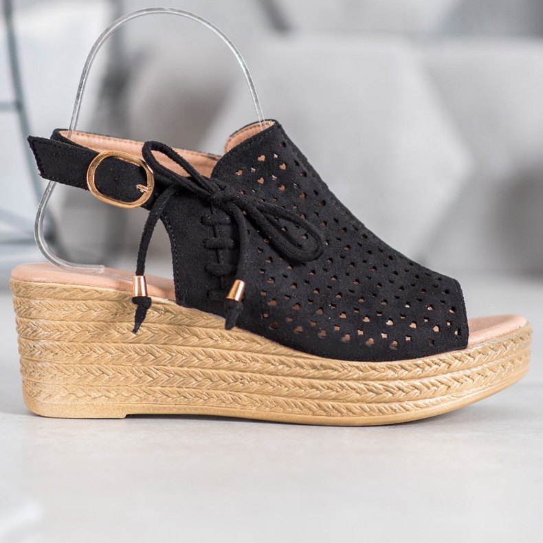 Small Swan Udobne ažur sandale crna 2