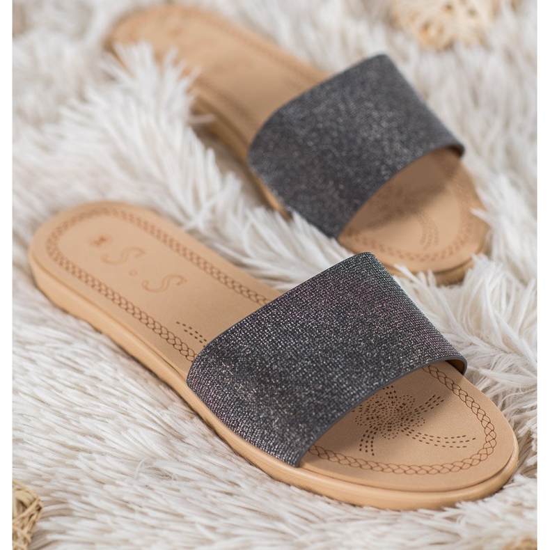 Small Swan Papuče sa sjajem crno raznobojna 1