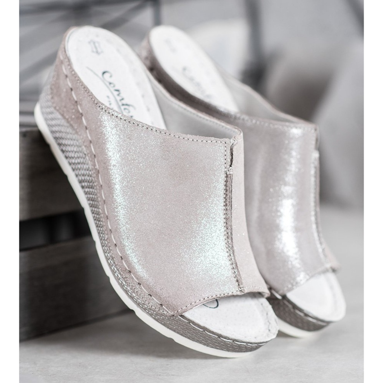 Filippo Srebrne kožne papuče siva 1