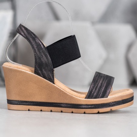 Sea Elves Elegantne sandale na klin crno 2